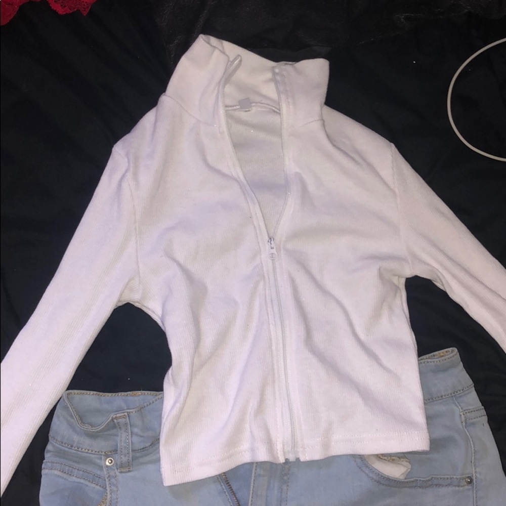 Long sleeve zip up and jean skirt. Bundle deal